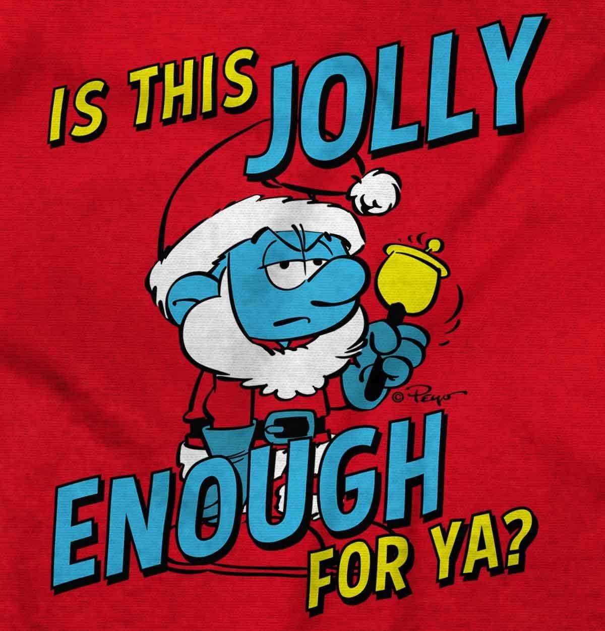 imageBrisco Brands Grumpy Smurf Jolly Enough Xmas Santa Toddler Boy Girl T ShirtRed