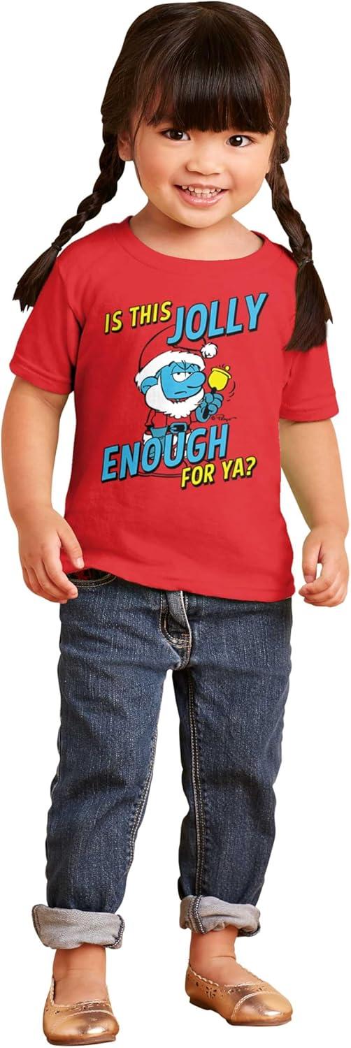 imageBrisco Brands Grumpy Smurf Jolly Enough Xmas Santa Toddler Boy Girl T ShirtRed