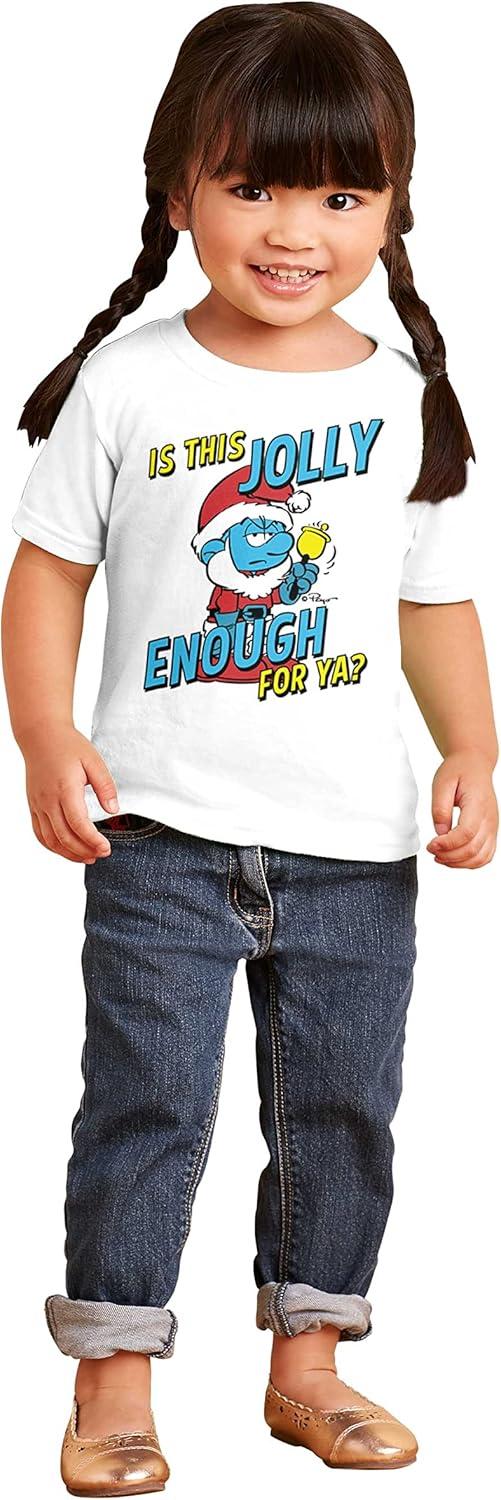 imageBrisco Brands Grumpy Smurf Jolly Enough Xmas Santa Toddler Boy Girl T ShirtWhite