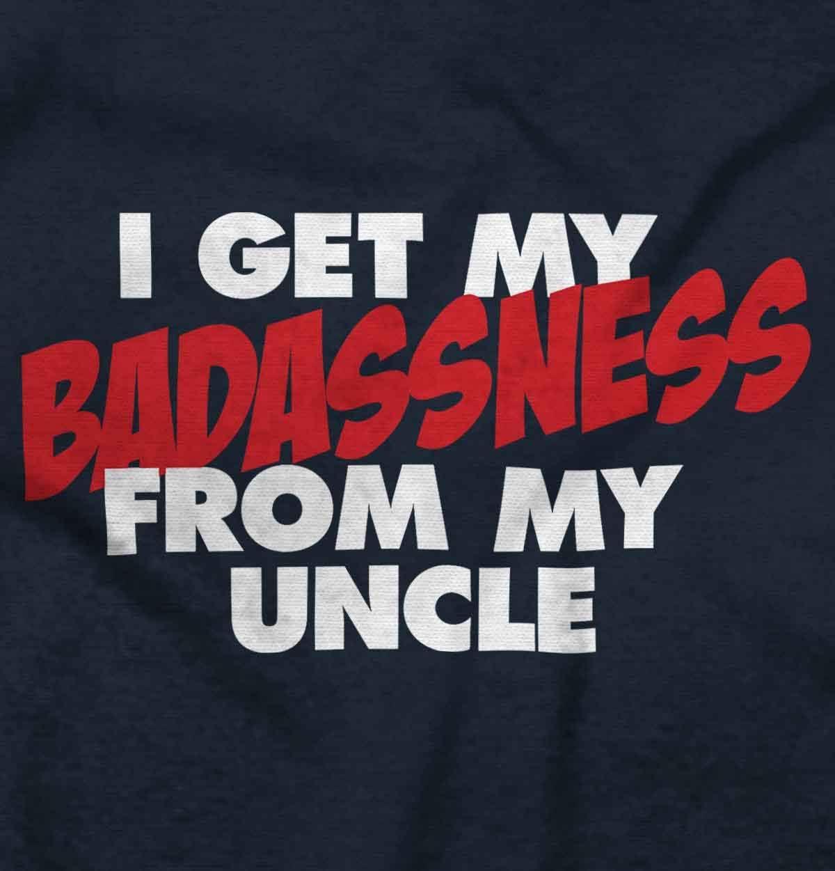 imageBrisco Brands I Get My Badassness From My Uncle Baby Romper Boys or GirlsNavy