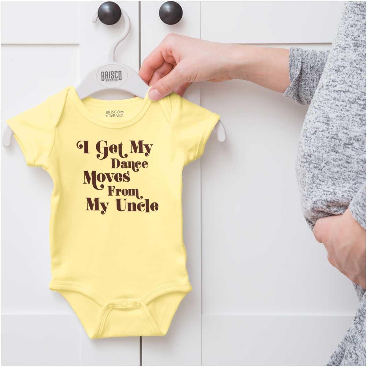imageBrisco Brands I Get My Dance Moves From My Uncle Baby Romper Boys or GirlsBanana