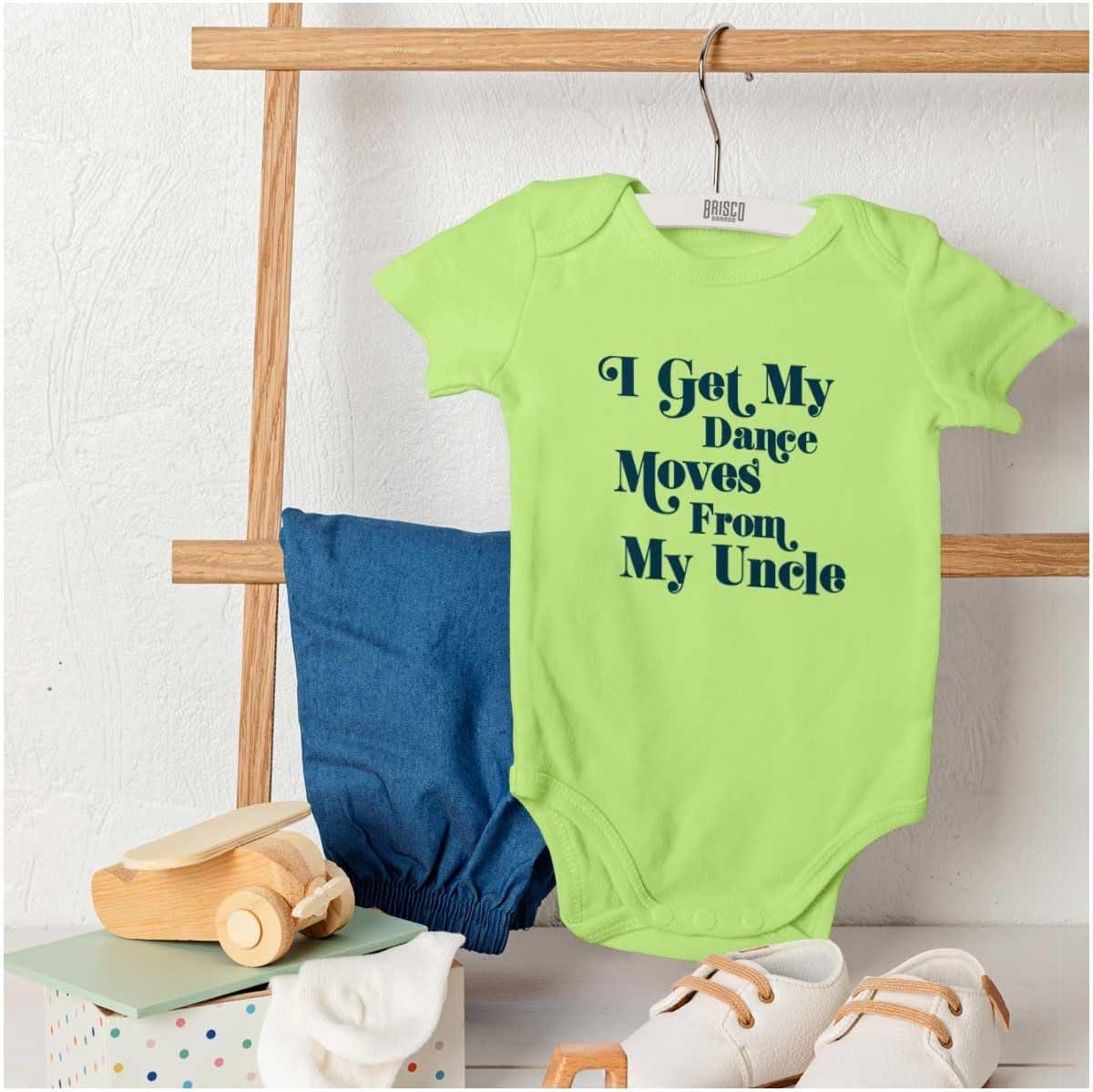 imageBrisco Brands I Get My Dance Moves From My Uncle Baby Romper Boys or GirlsKey Lime