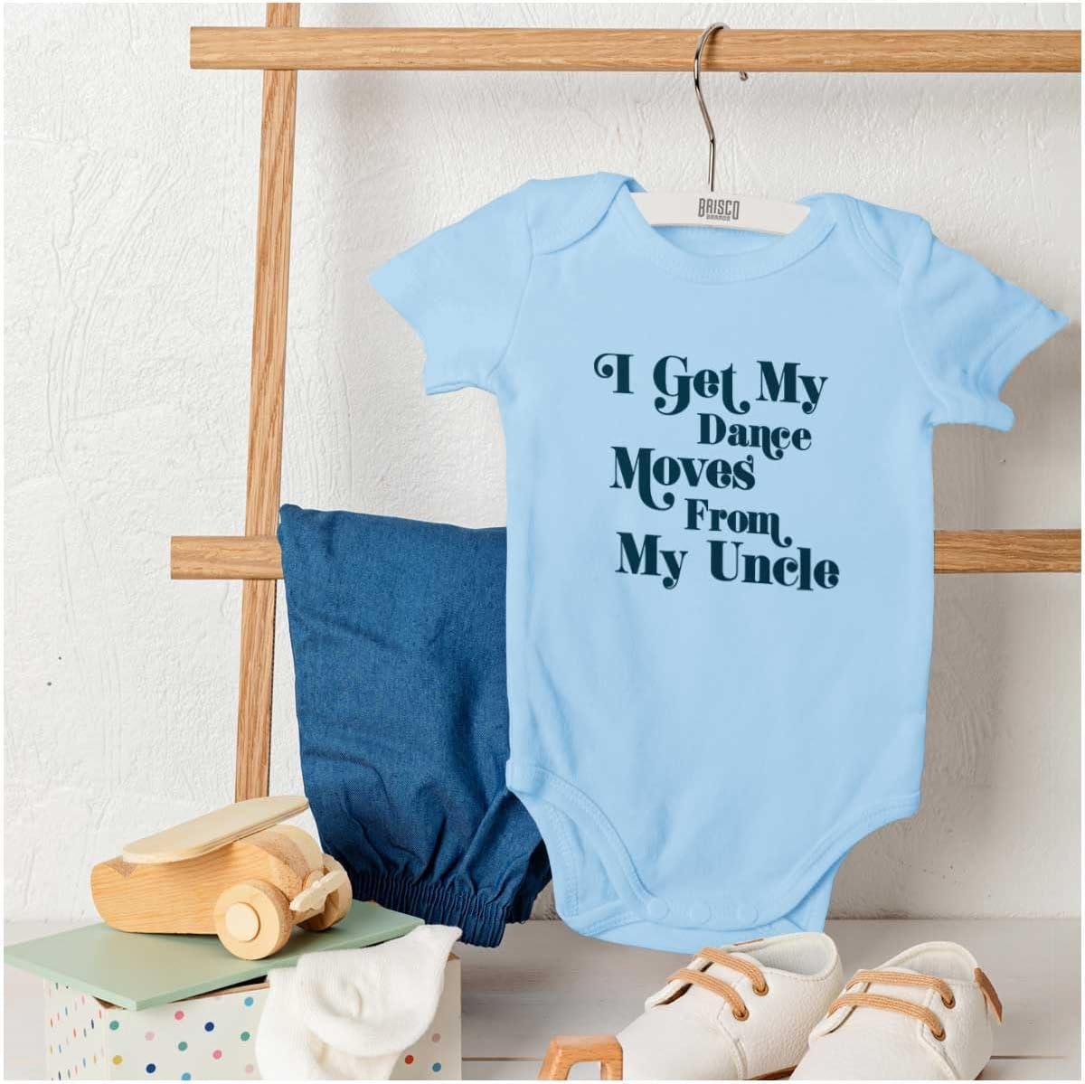 imageBrisco Brands I Get My Dance Moves From My Uncle Baby Romper Boys or GirlsLight Blue