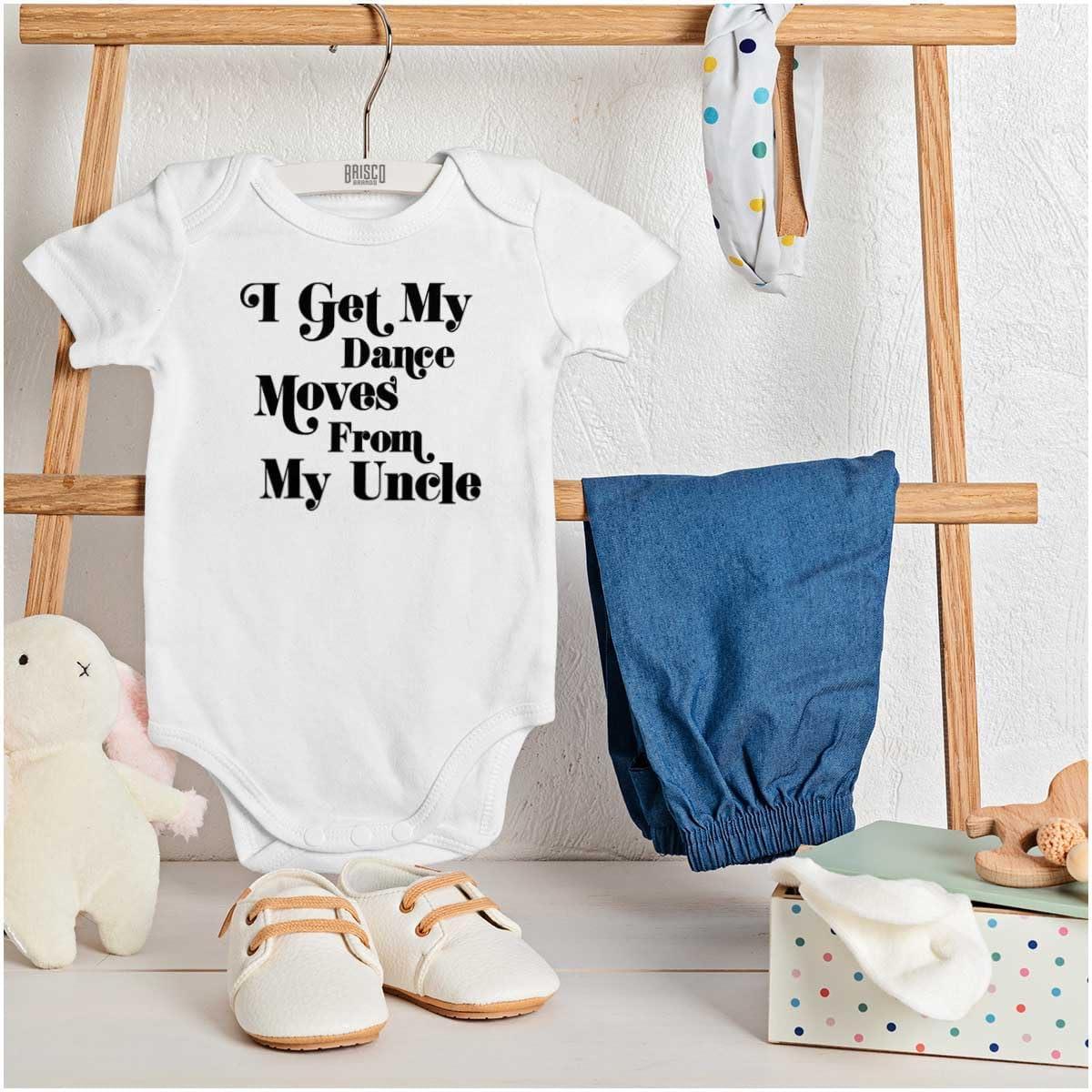 imageBrisco Brands I Get My Dance Moves From My Uncle Baby Romper Boys or GirlsWhite