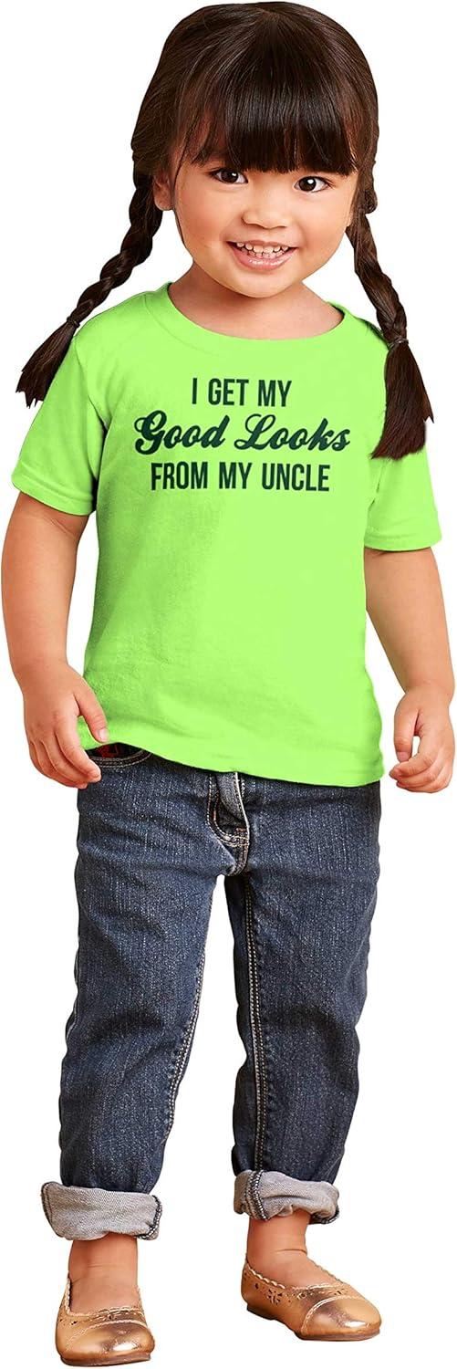 imageBrisco Brands I Get My Good Looks from My Uncle Toddler Boy Girl T ShirtKey Lime