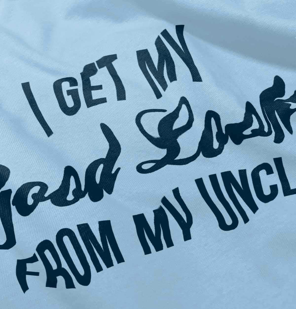 imageBrisco Brands I Get My Good Looks from My Uncle Toddler Boy Girl T ShirtLight Blue