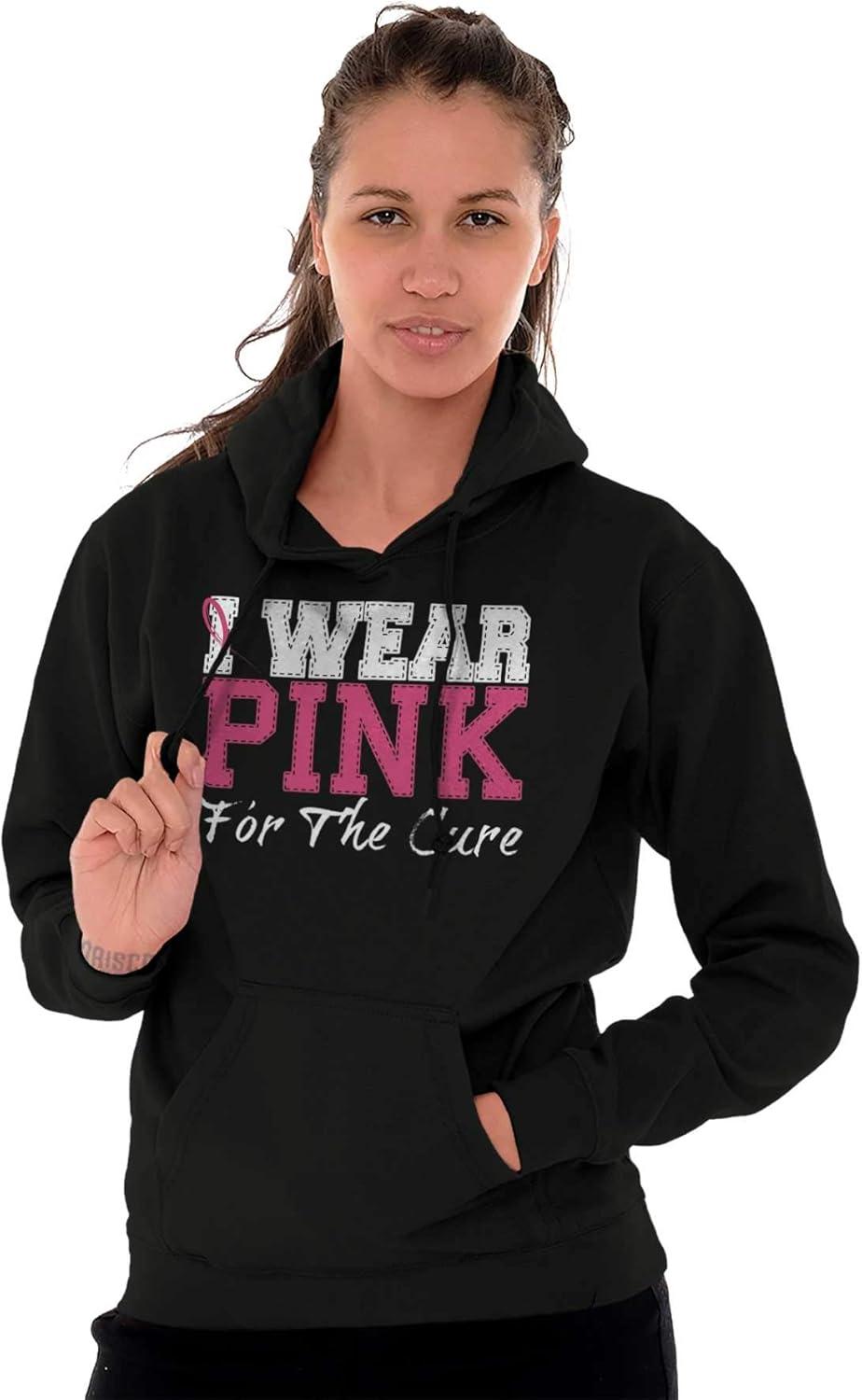 imageBrisco Brands I Wear Pink For The Cure Warrior Hoodie Sweatshirt WomenBlack