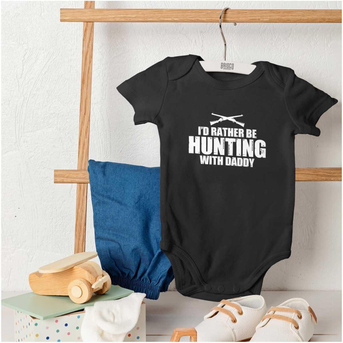 imageBrisco Brands Id Rather Be Hunting With Daddy Baby Romper Boys or GirlsBlack