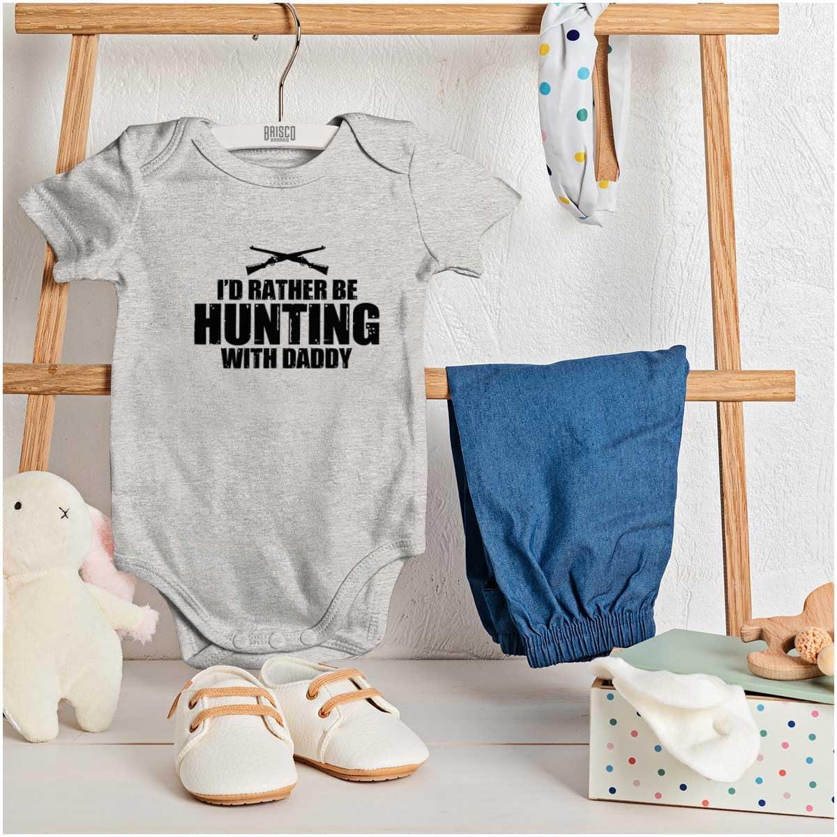 imageBrisco Brands Id Rather Be Hunting With Daddy Baby Romper Boys or GirlsHeather