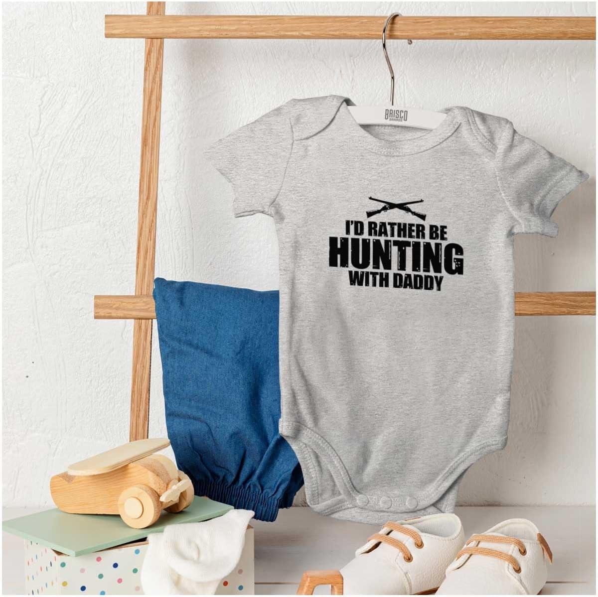 imageBrisco Brands Id Rather Be Hunting With Daddy Baby Romper Boys or GirlsHeather
