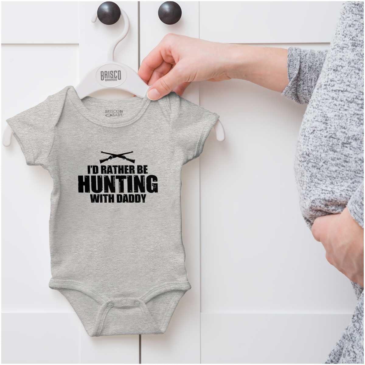 imageBrisco Brands Id Rather Be Hunting With Daddy Baby Romper Boys or GirlsHeather