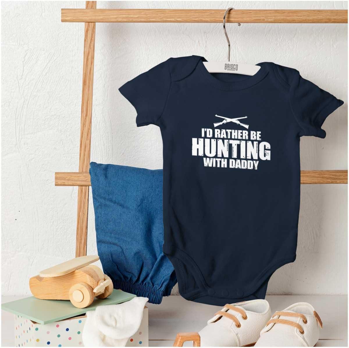 imageBrisco Brands Id Rather Be Hunting With Daddy Baby Romper Boys or GirlsNavy