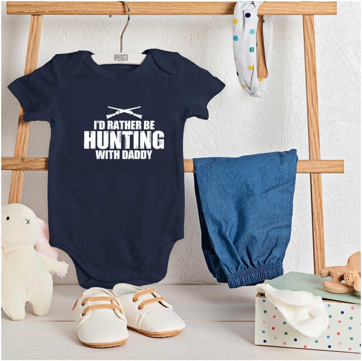imageBrisco Brands Id Rather Be Hunting With Daddy Baby Romper Boys or GirlsNavy