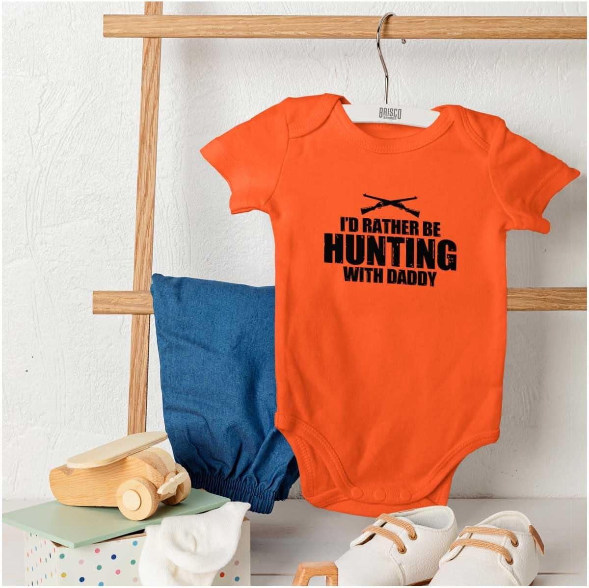 imageBrisco Brands Id Rather Be Hunting With Daddy Baby Romper Boys or GirlsOrange