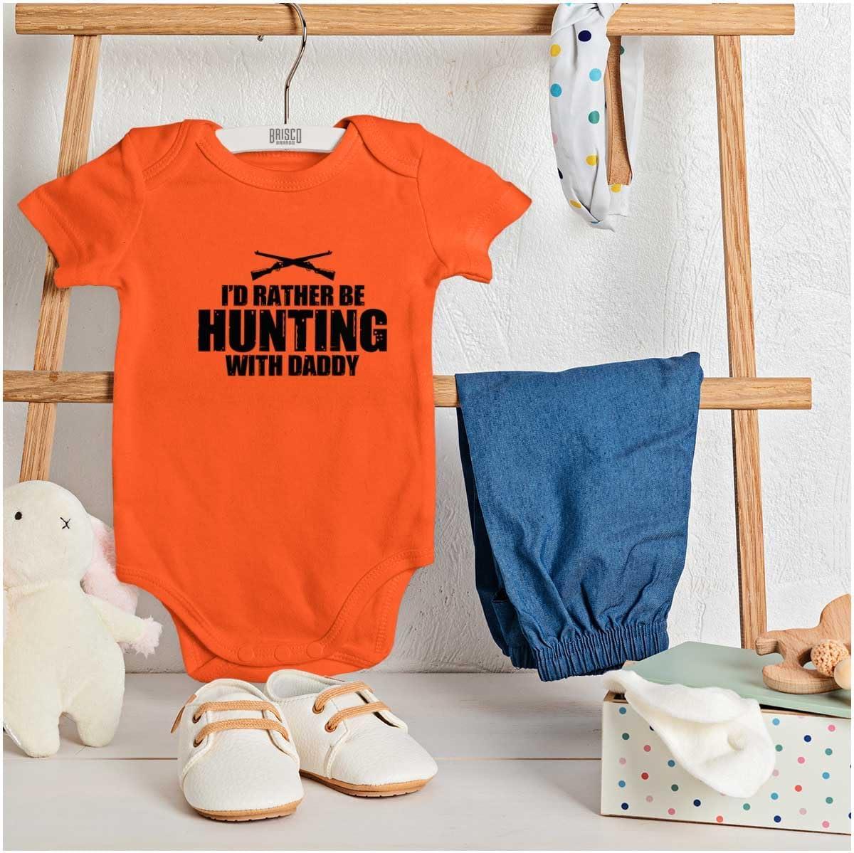 imageBrisco Brands Id Rather Be Hunting With Daddy Baby Romper Boys or GirlsOrange