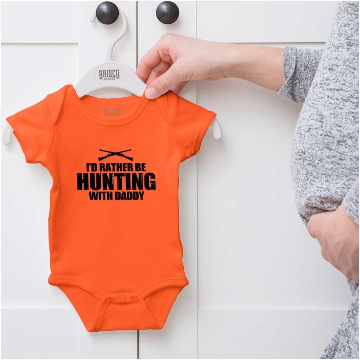imageBrisco Brands Id Rather Be Hunting With Daddy Baby Romper Boys or GirlsOrange