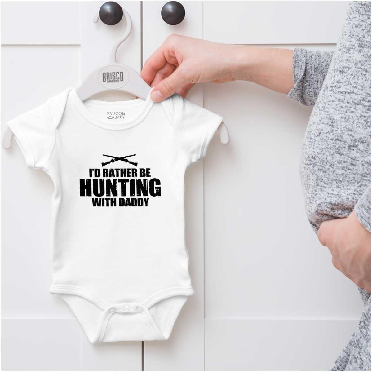 imageBrisco Brands Id Rather Be Hunting With Daddy Baby Romper Boys or GirlsWhite