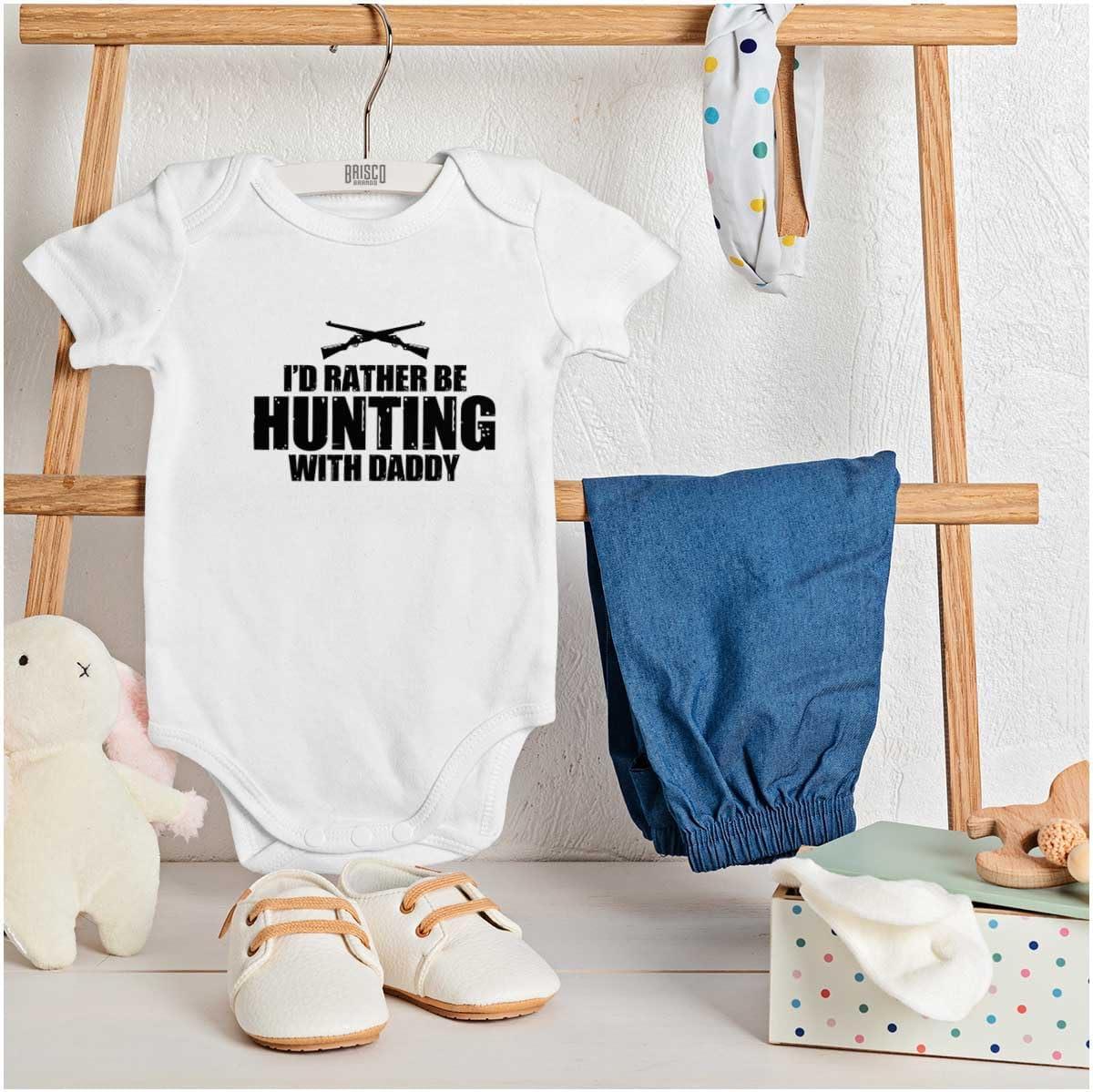 imageBrisco Brands Id Rather Be Hunting With Daddy Baby Romper Boys or GirlsWhite