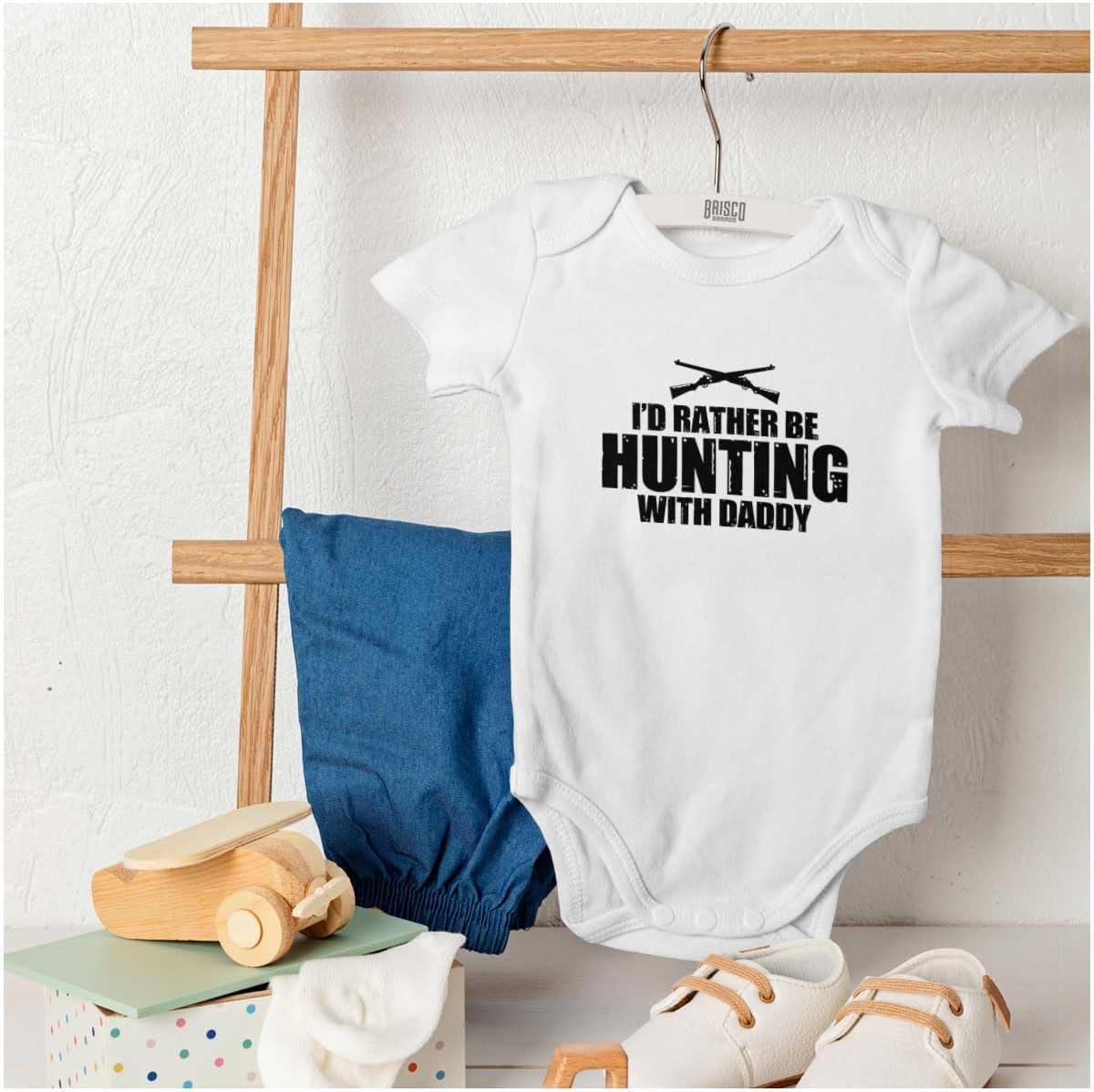 imageBrisco Brands Id Rather Be Hunting With Daddy Baby Romper Boys or GirlsWhite