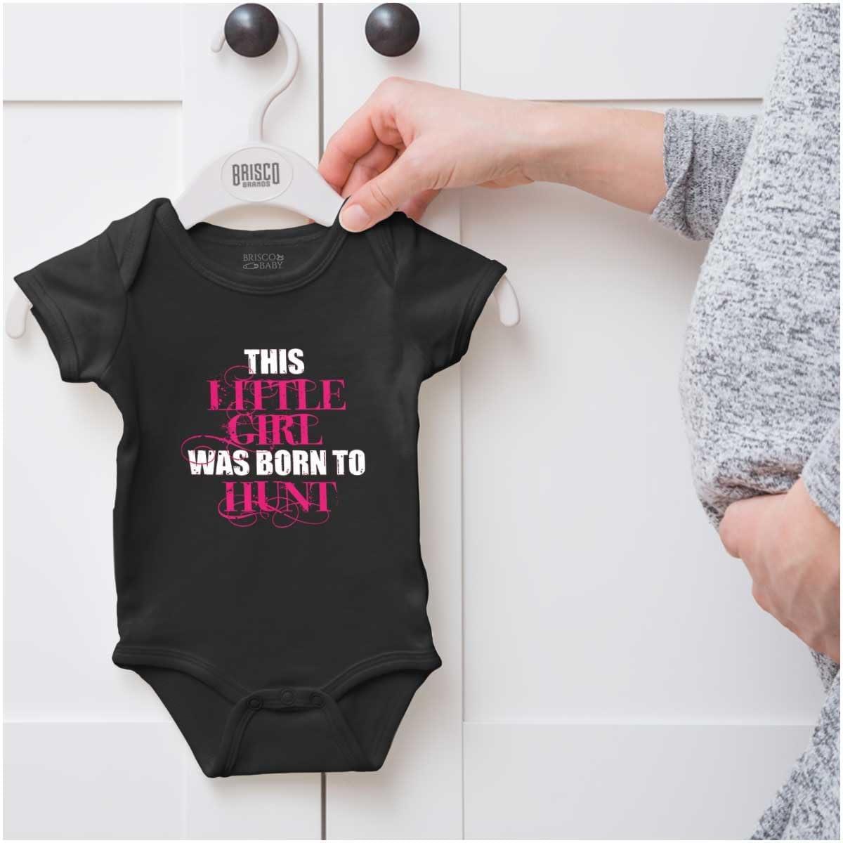 imageBrisco Brands Little One Born Hunt Deer Hunter Baby Bodysuit Jumper GirlsBlack