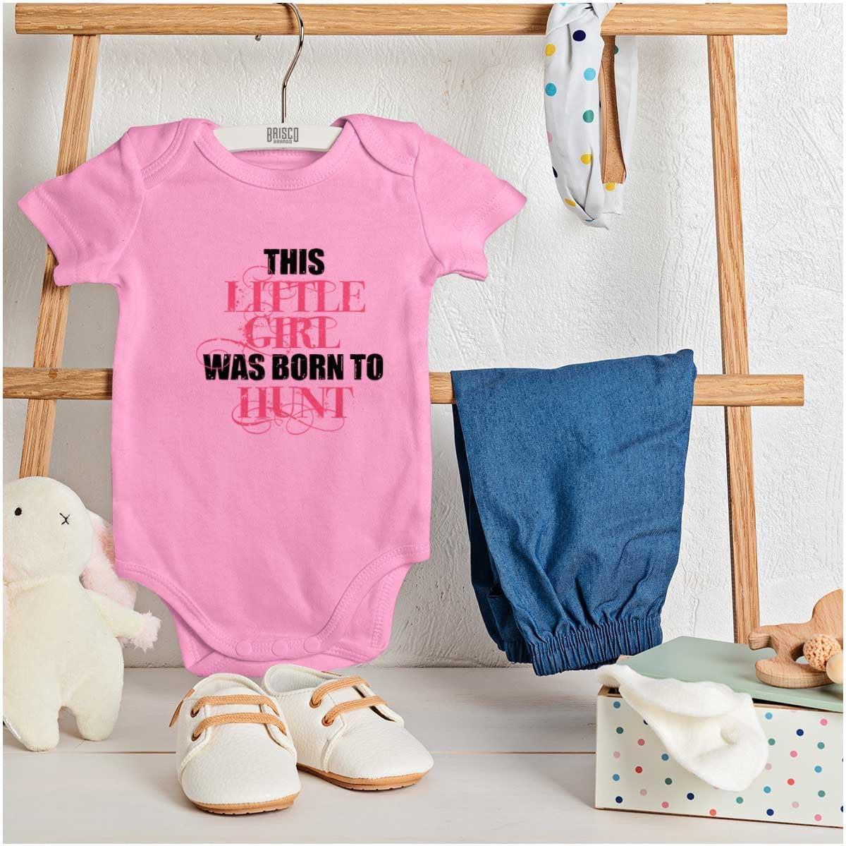 imageBrisco Brands Little One Born Hunt Deer Hunter Baby Bodysuit Jumper GirlsPink