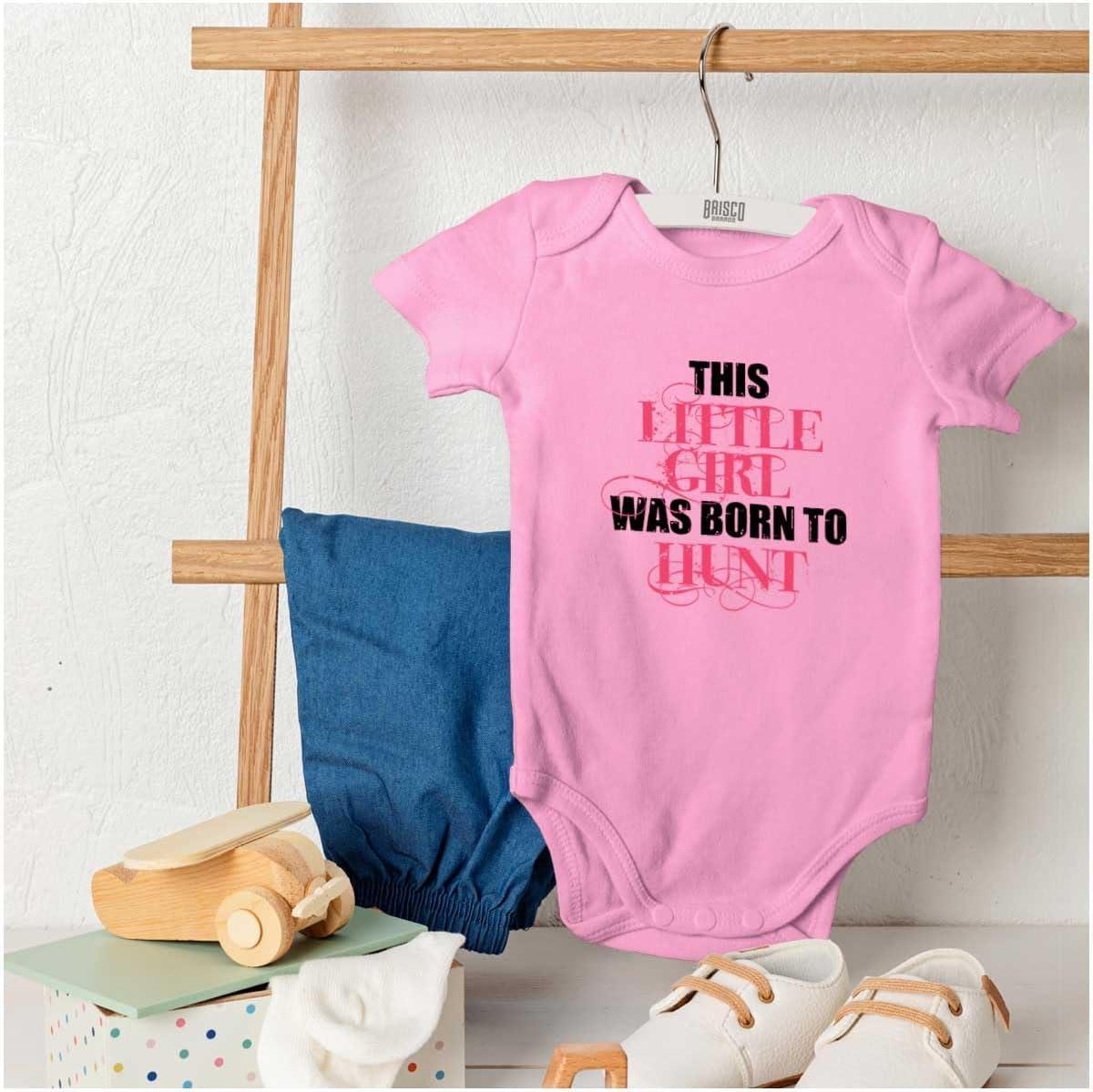 imageBrisco Brands Little One Born Hunt Deer Hunter Baby Bodysuit Jumper GirlsPink