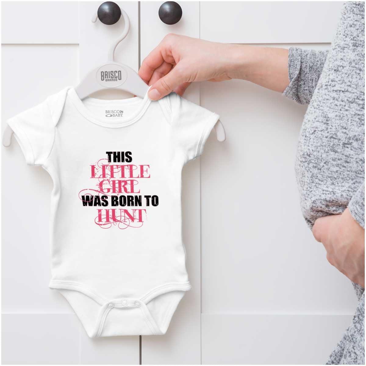 imageBrisco Brands Little One Born Hunt Deer Hunter Baby Bodysuit Jumper GirlsWhite