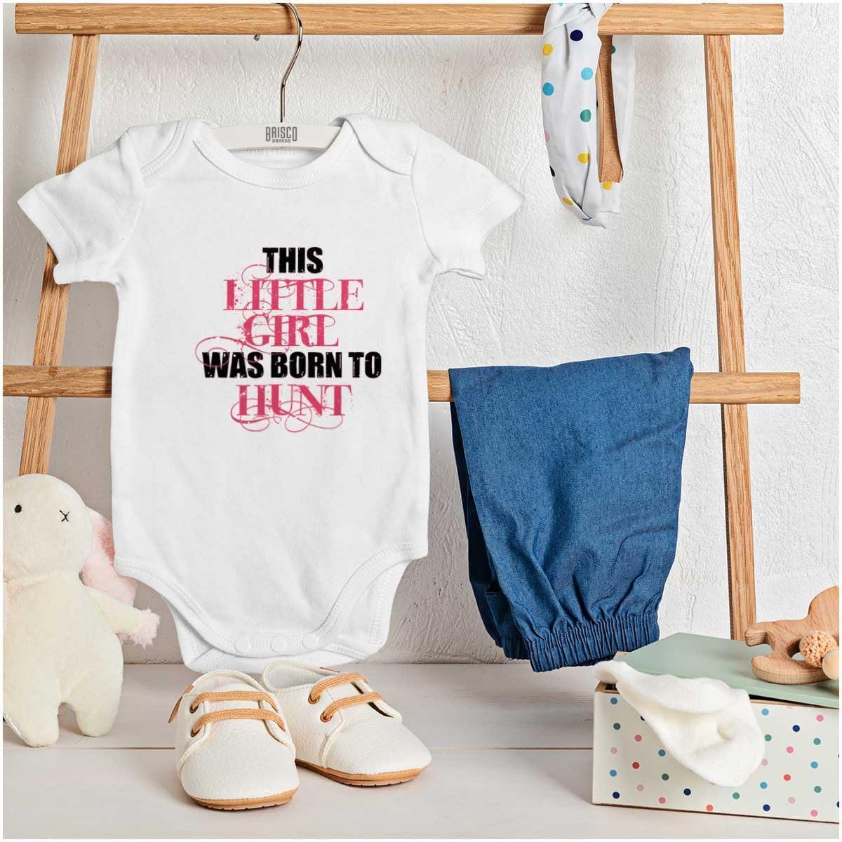 imageBrisco Brands Little One Born Hunt Deer Hunter Baby Bodysuit Jumper GirlsWhite