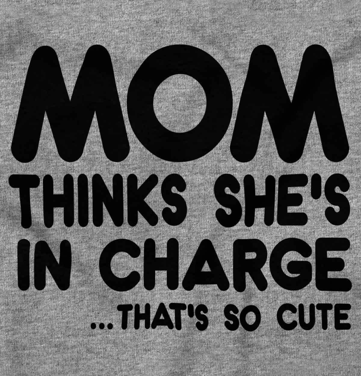 imageBrisco Brands Mom Thinks Shes in Charge Funny Baby Romper Boys or GirlsHeather
