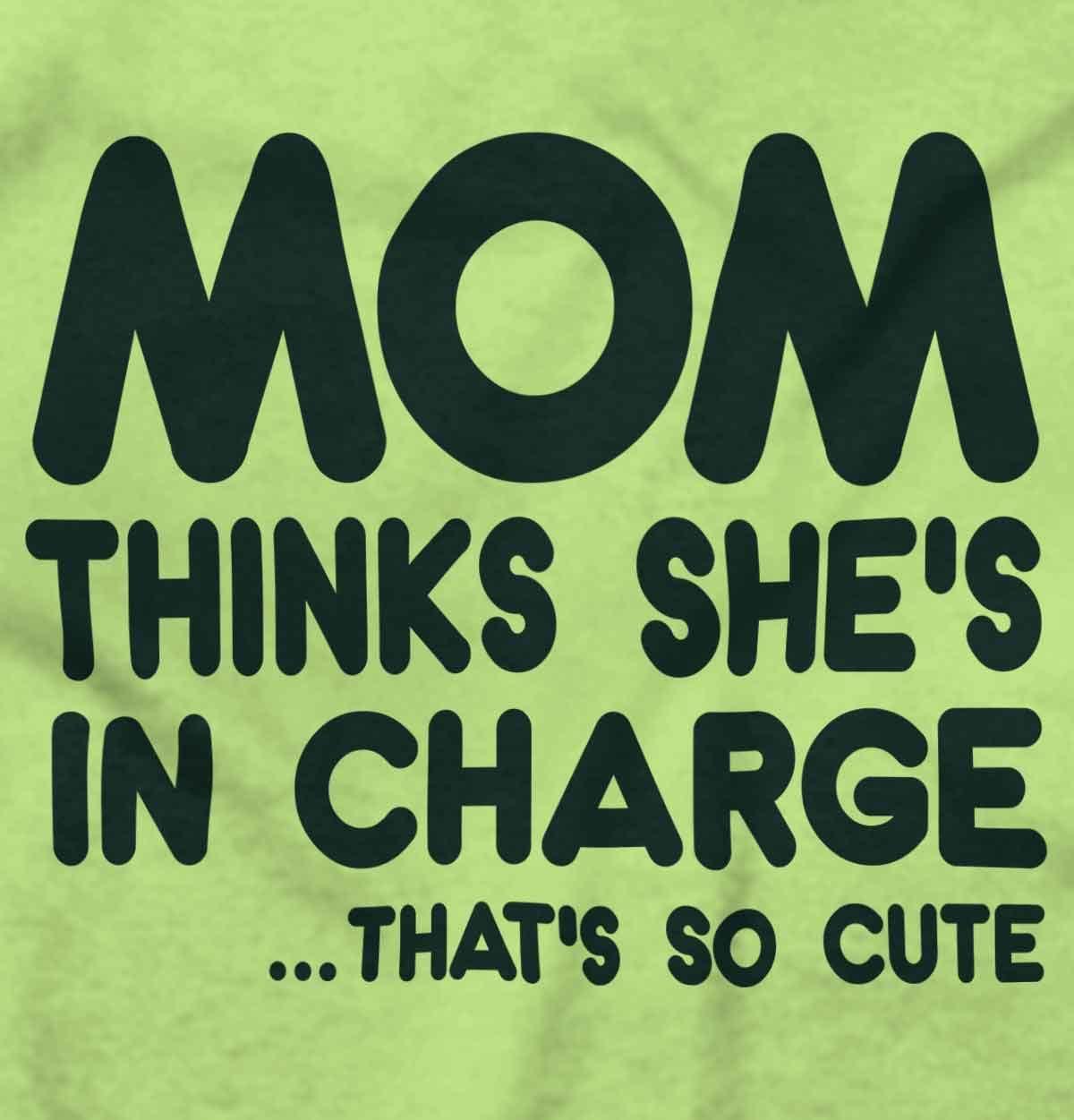 imageBrisco Brands Mom Thinks Shes in Charge Funny Baby Romper Boys or GirlsKey Lime