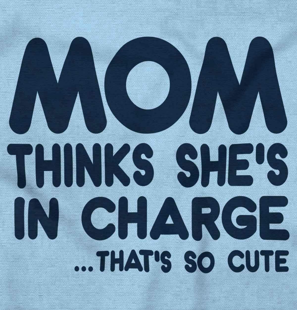 imageBrisco Brands Mom Thinks Shes in Charge Funny Baby Romper Boys or GirlsLight Blue