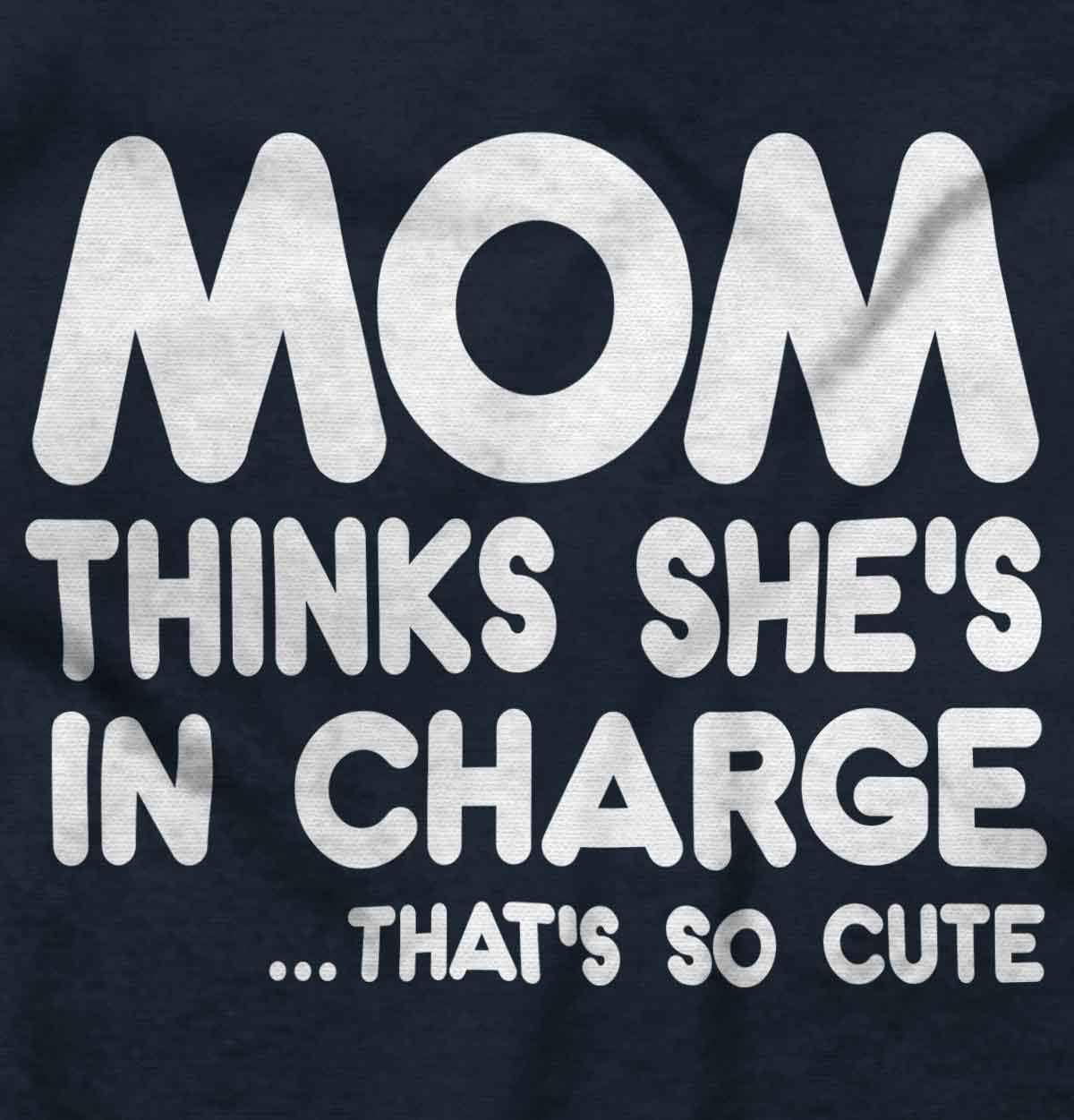 imageBrisco Brands Mom Thinks Shes in Charge Funny Baby Romper Boys or GirlsNavy