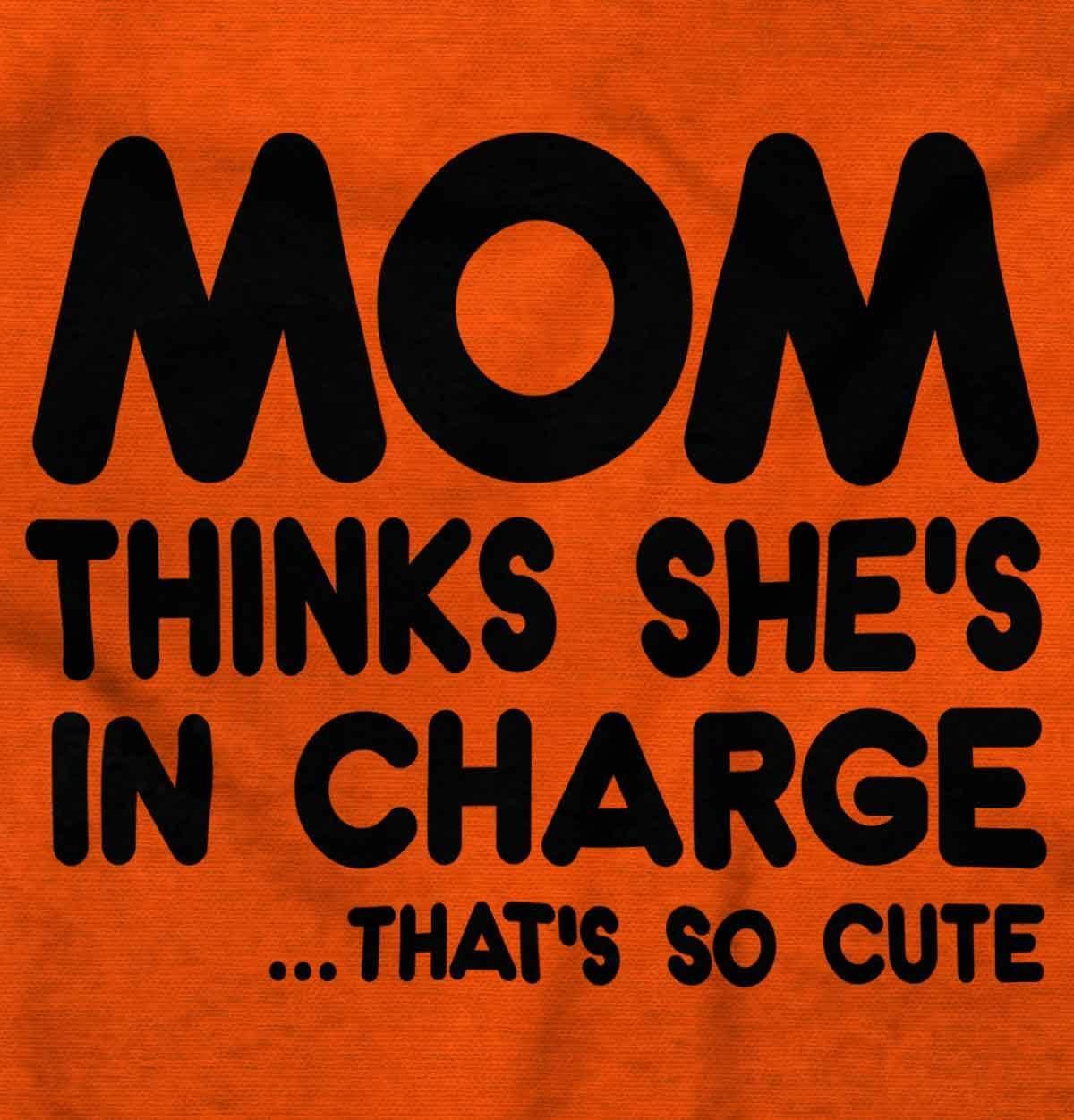 imageBrisco Brands Mom Thinks Shes in Charge Funny Baby Romper Boys or GirlsOrange