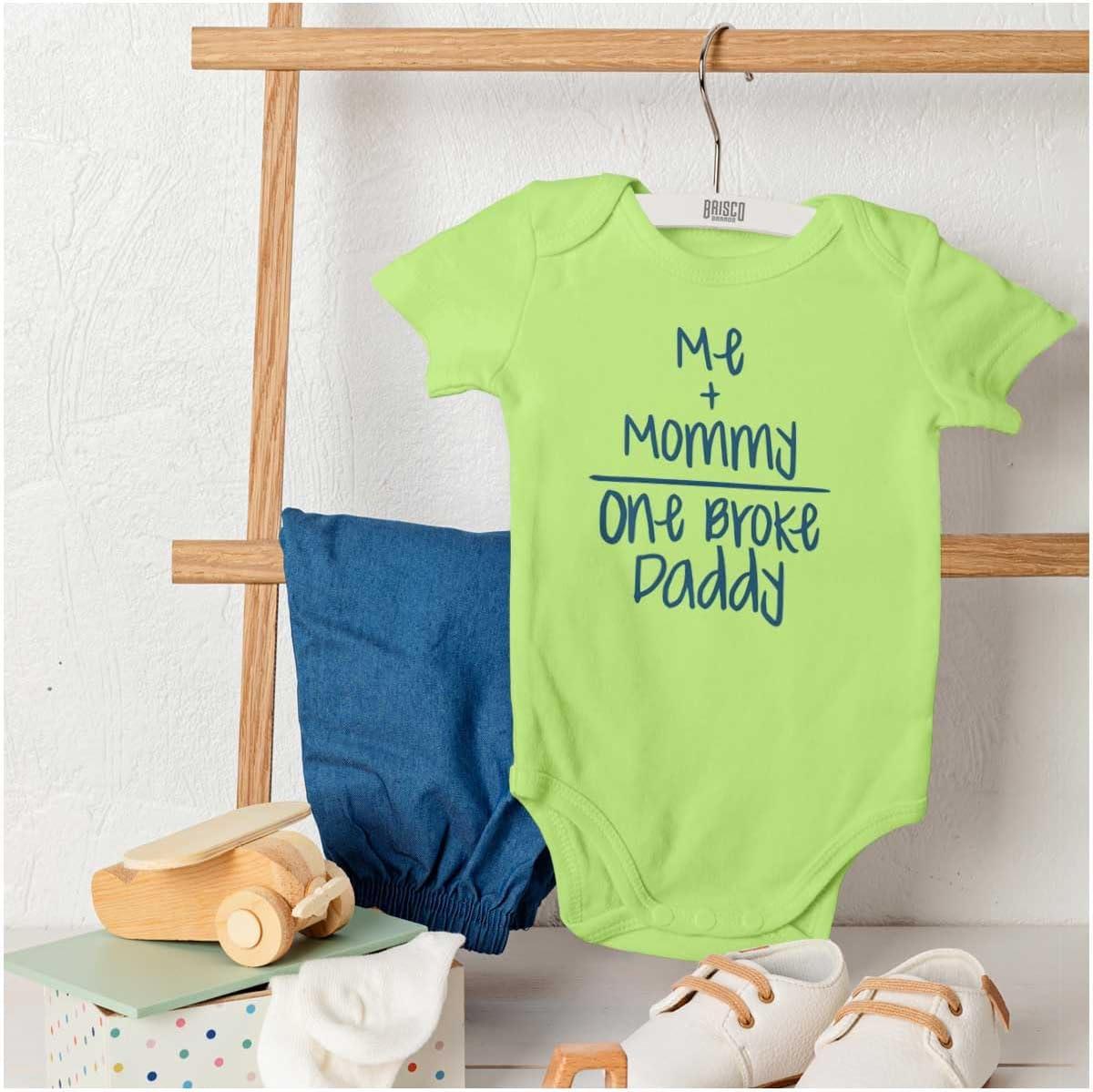 imageBrisco Brands Mommy Plus Me Equals One Broke Daddy Baby Romper Boys or GirlsKey Lime
