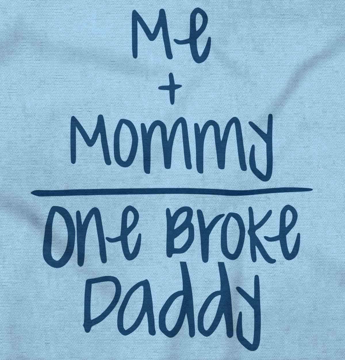imageBrisco Brands Mommy Plus Me Equals One Broke Daddy Baby Romper Boys or GirlsLight Blue