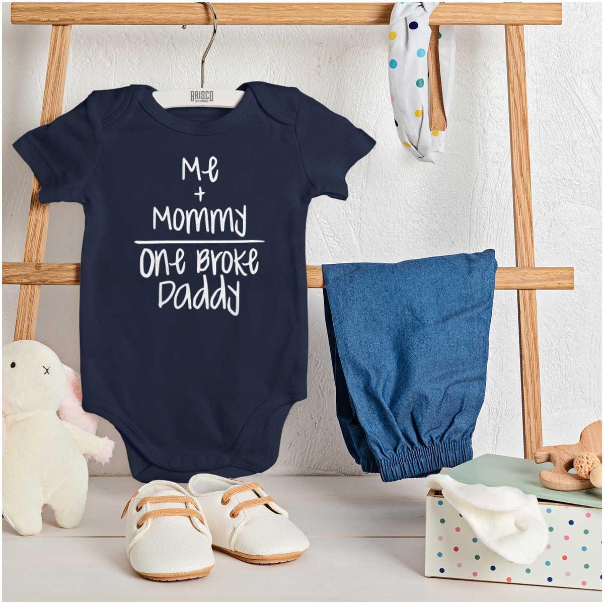 imageBrisco Brands Mommy Plus Me Equals One Broke Daddy Baby Romper Boys or GirlsNavy