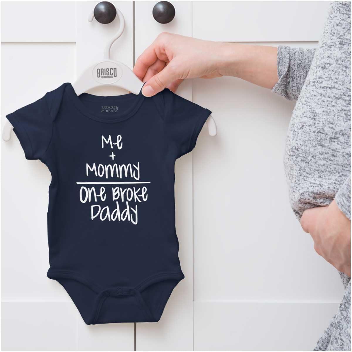 imageBrisco Brands Mommy Plus Me Equals One Broke Daddy Baby Romper Boys or GirlsNavy