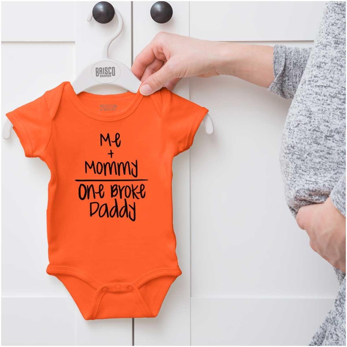 imageBrisco Brands Mommy Plus Me Equals One Broke Daddy Baby Romper Boys or GirlsOrange