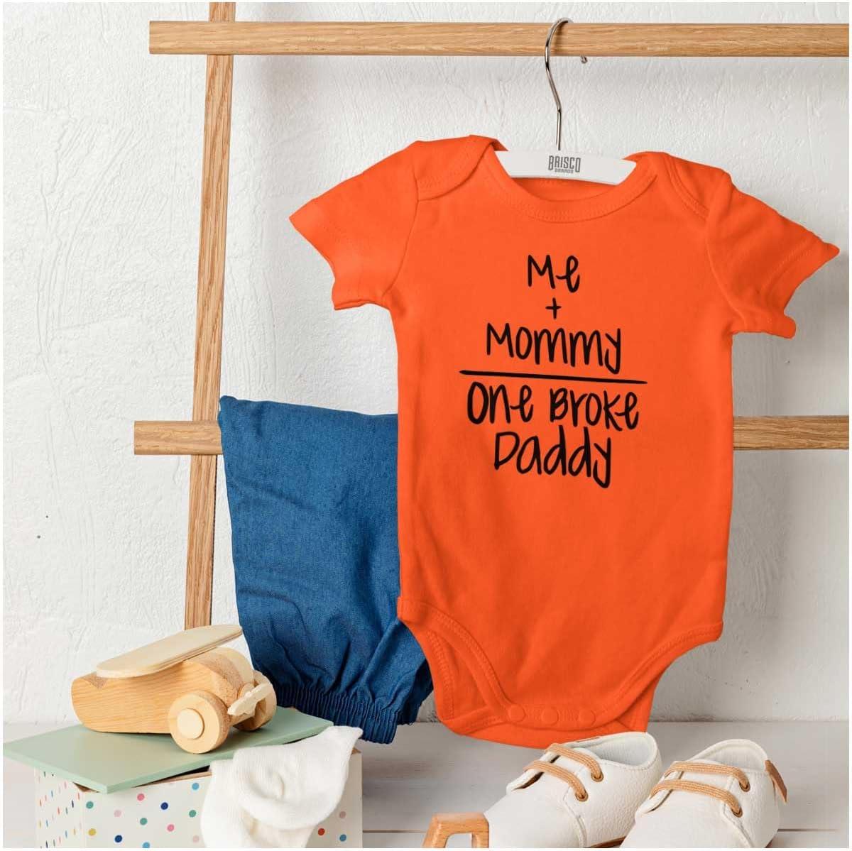 imageBrisco Brands Mommy Plus Me Equals One Broke Daddy Baby Romper Boys or GirlsOrange