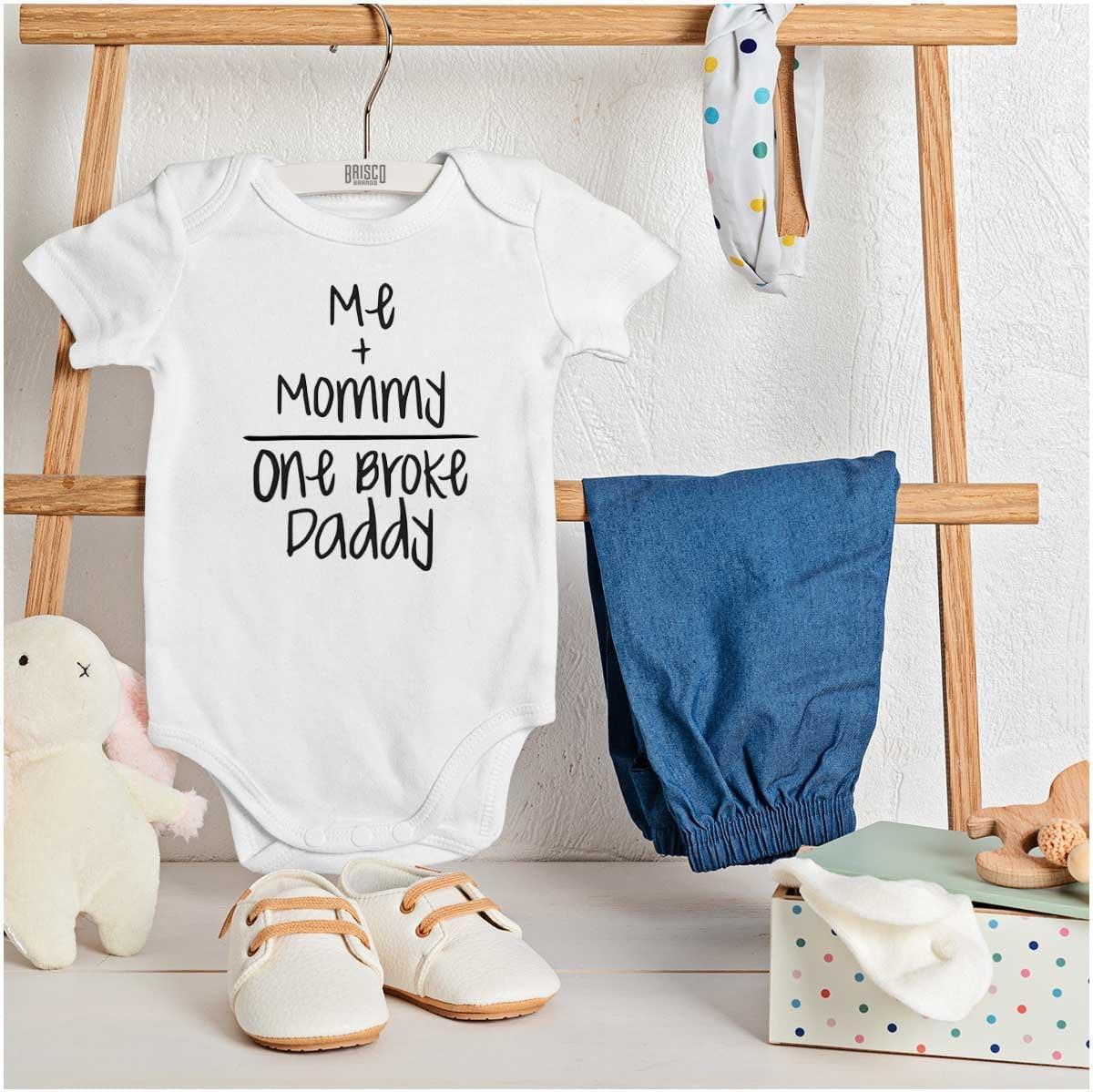 imageBrisco Brands Mommy Plus Me Equals One Broke Daddy Baby Romper Boys or GirlsWhite