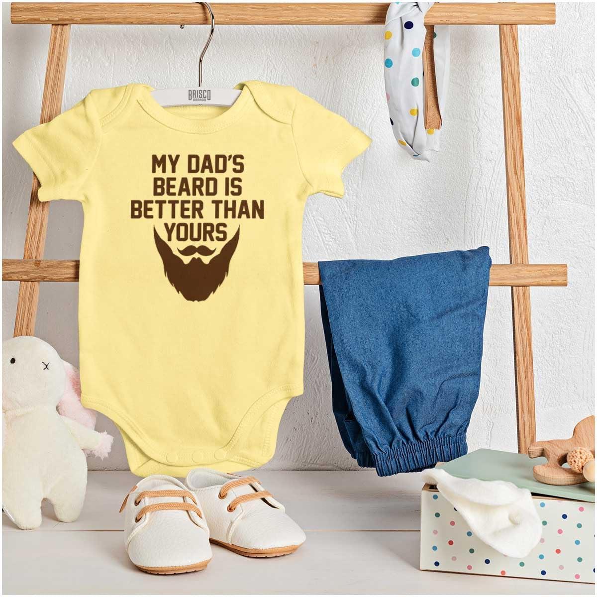 imageBrisco Brands My Dads Beard is Better Than Yours Baby Romper Boys or GirlsBanana