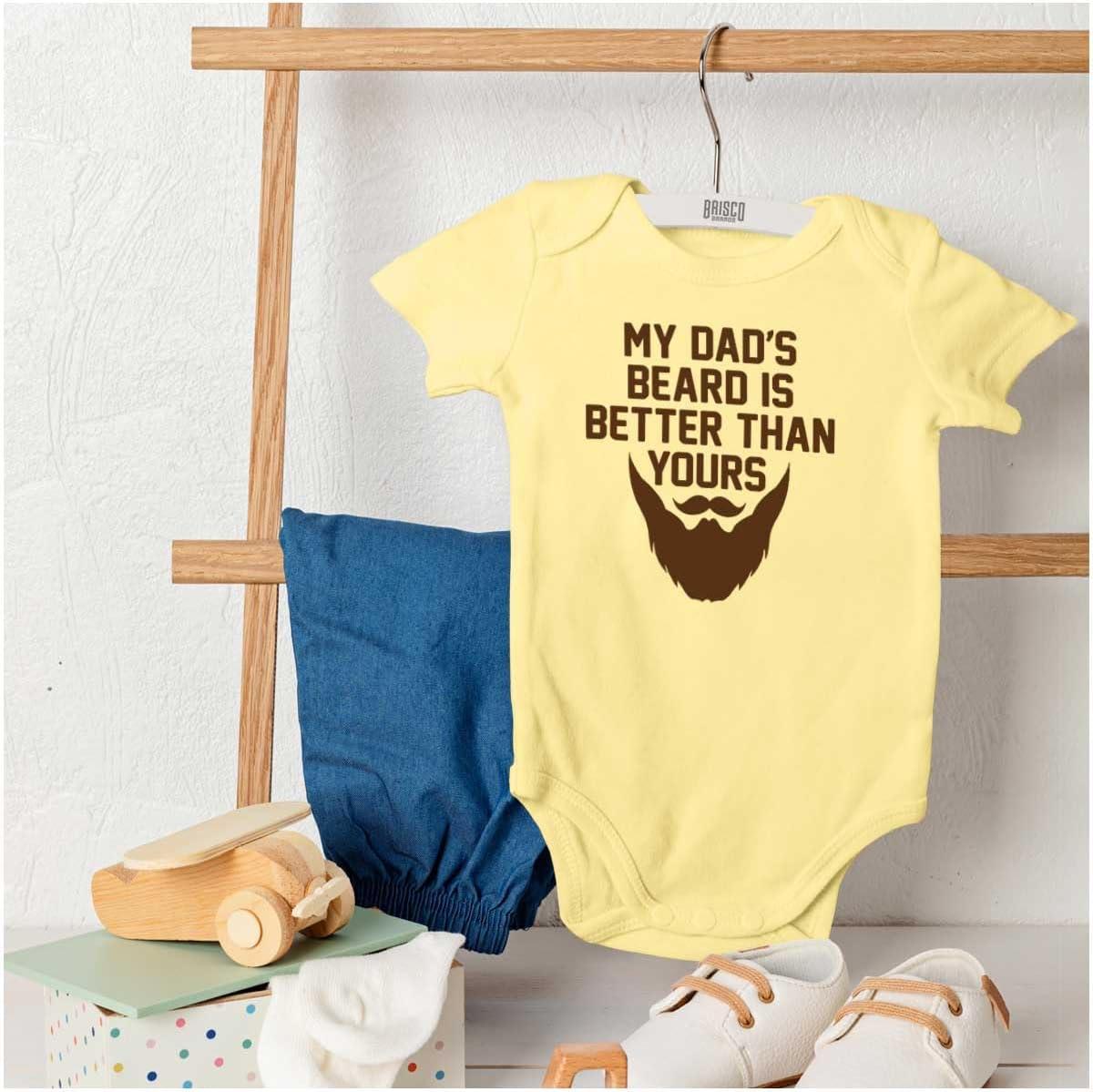 imageBrisco Brands My Dads Beard is Better Than Yours Baby Romper Boys or GirlsBanana