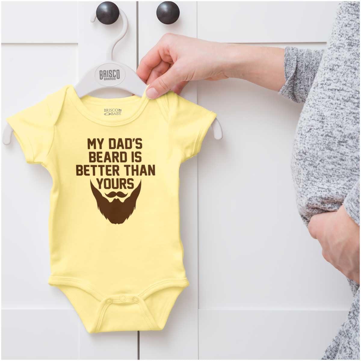 imageBrisco Brands My Dads Beard is Better Than Yours Baby Romper Boys or GirlsBanana