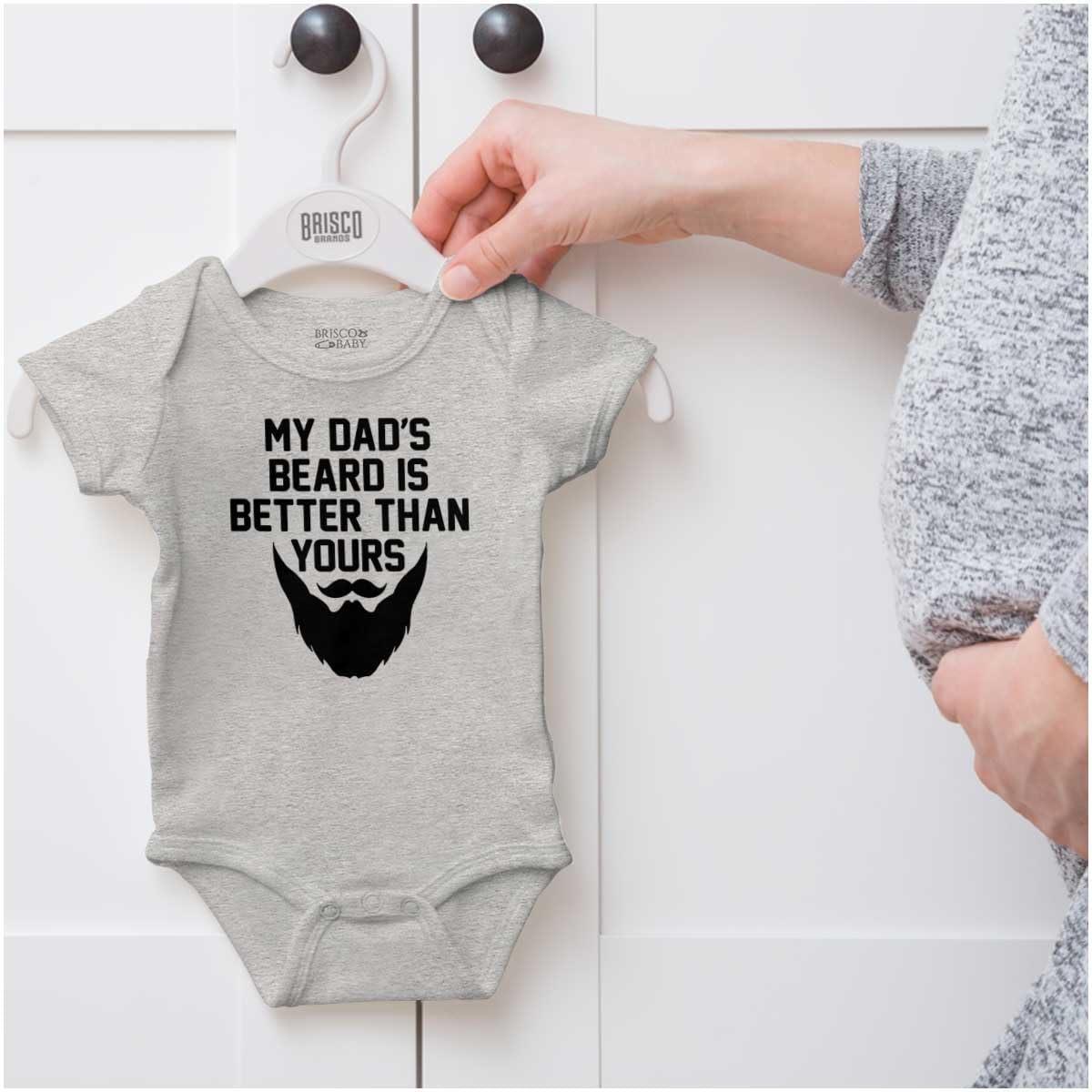 imageBrisco Brands My Dads Beard is Better Than Yours Baby Romper Boys or GirlsHeather
