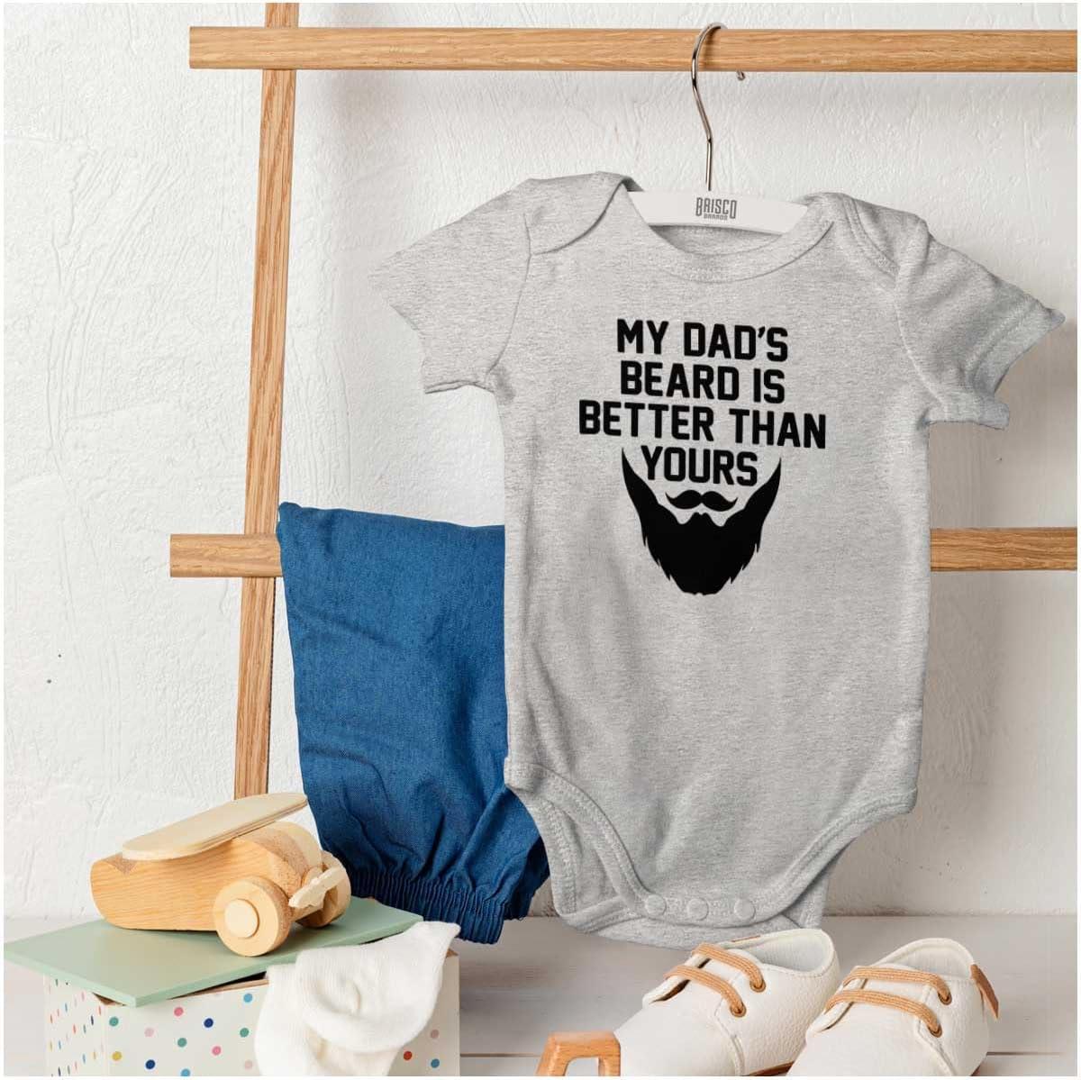 imageBrisco Brands My Dads Beard is Better Than Yours Baby Romper Boys or GirlsHeather