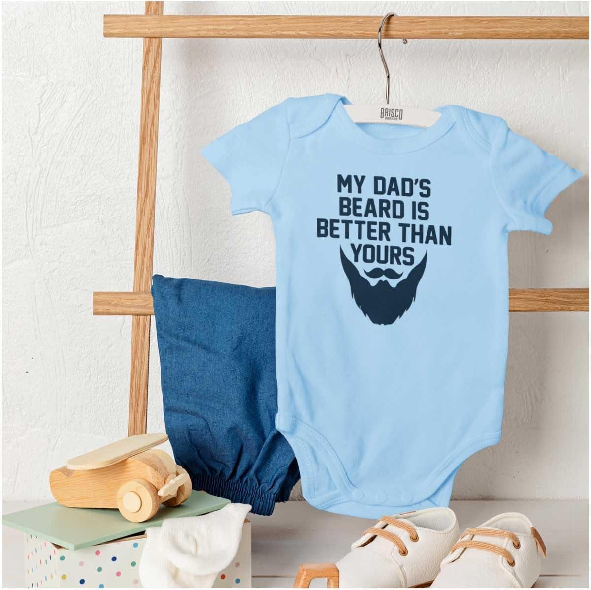 imageBrisco Brands My Dads Beard is Better Than Yours Baby Romper Boys or GirlsLight Blue