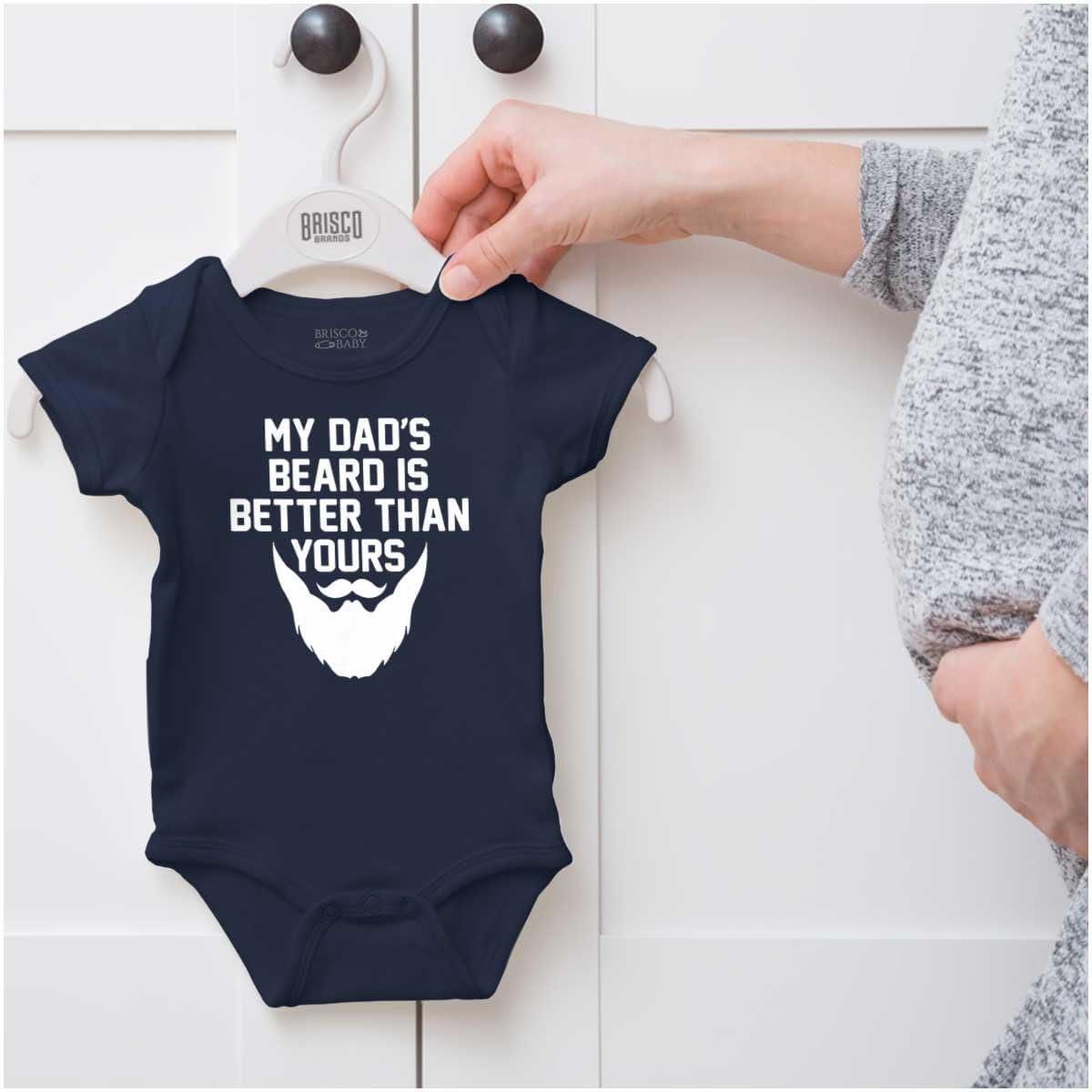 imageBrisco Brands My Dads Beard is Better Than Yours Baby Romper Boys or GirlsNavy