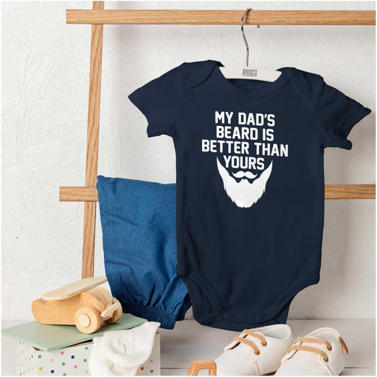 imageBrisco Brands My Dads Beard is Better Than Yours Baby Romper Boys or GirlsNavy