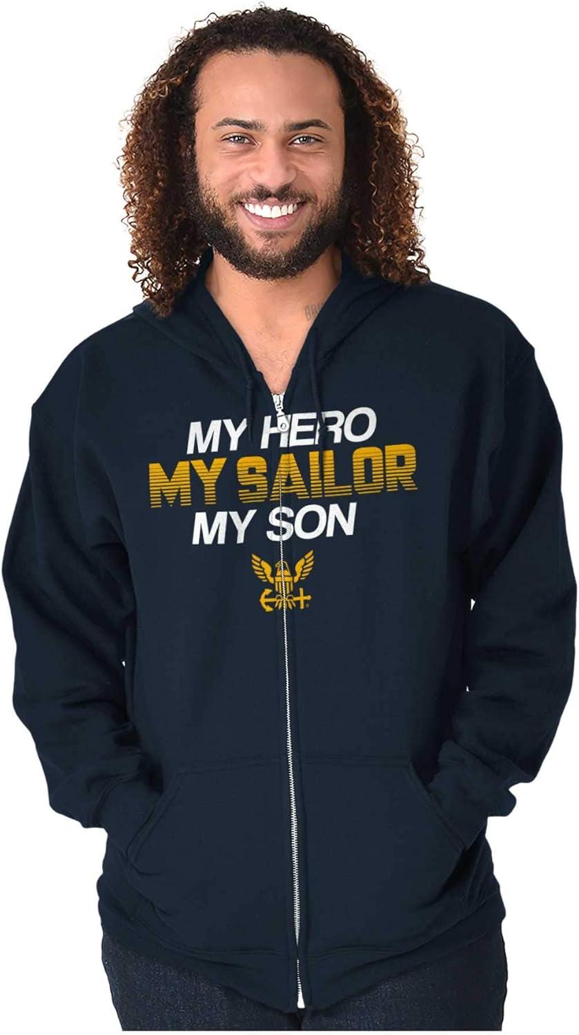 imageBrisco Brands My Hero My Sailor My Son US Navy Zip Up Hoodie Mens WomensNavy