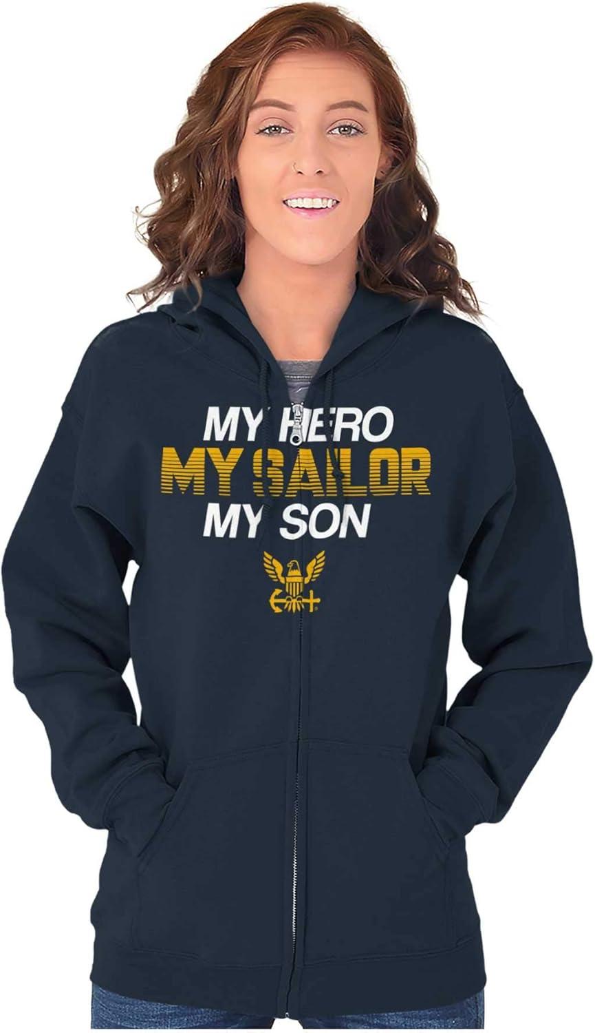 imageBrisco Brands My Hero My Sailor My Son US Navy Zip Up Hoodie Mens WomensNavy